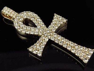 1.10Ct Lab Created Moissanite Round Cross Ankh Pendant Real 10K Yellow Gold - Image 1 of 4