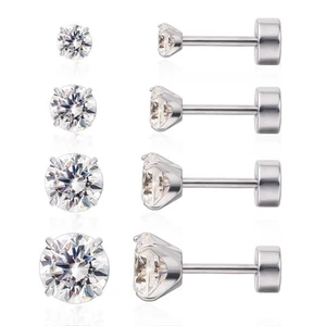 F136 Titanium Hypoallergenic Cubic Zirconia Studs Set,CZ | Pearl | Opal Flat ... - Picture 1 of 9