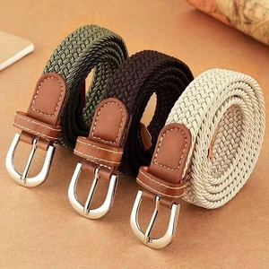 Women Woven Elastic Jeans Belt No Hole Adjustable Canvas Student Fashion Belt - Picture 1 of 32
