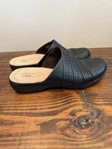 Clarks Slide Mules Womens  Black Leather Slip-Ons Clogs Size 7 Leisa Dana Clog - Picture 1 of 7