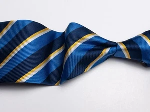 Roundtree & Yorke - Azurblau Kobaltblau & Gold Streifen 100 % Seide Krawatte 3,8 Zoll W 58 Zoll L - Bild 1 von 7