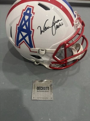 Casco firmado por Warren Moon engrasadores de casco de tamaño completo con inscripción automática HOF 06 NFL HOF Foto 1 de 4