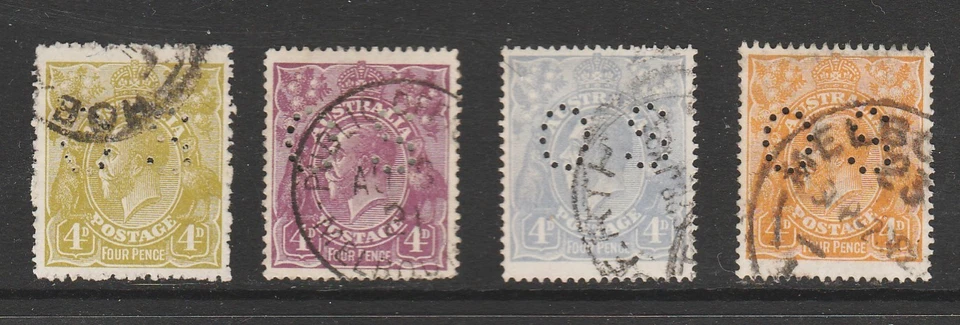 KGV 4d JUEGO DE MARCA DE AGUA ÚNICA DE "4" DIFERENTES COLORES ESCASO "OS" FINO USADO Foto 1 de 1