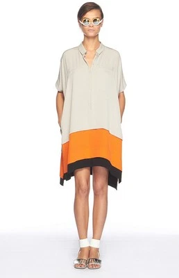DIANE VON FURSTENBERG Hatsu Silk Gray Orange Color block Shirt Dress Pockets S - Image 1 of 4