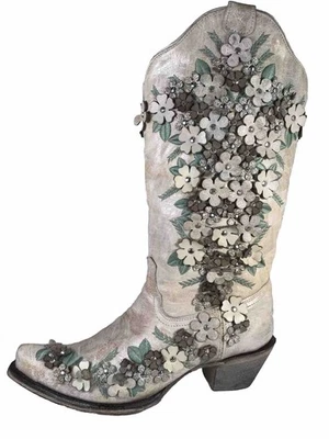 Corral Floral Overlay Womens Sz 9.5 M Boots White Embriodery Rare Wedding Boots - Image 1 of 4