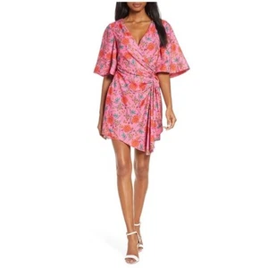 Finders Keepers Hana Pink Floral Faux Wrap Mini Dress Size 4 - Picture 1 of 13