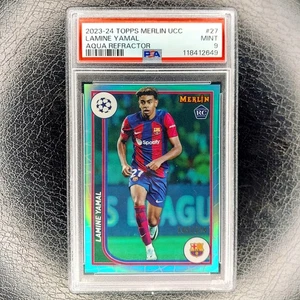 LAMINE YAMAL /199 RC Rookie Aqua Refractor PSA 9 2023-24 Topps Merlin UEFA #27 - Picture 1 of 2