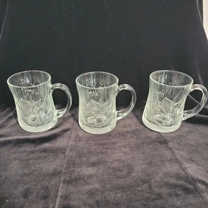 Arcoroc Canterbury Crocus Set of 3 Clear Glass Coffee Mug 3D France VTG - Picture 1 of 4