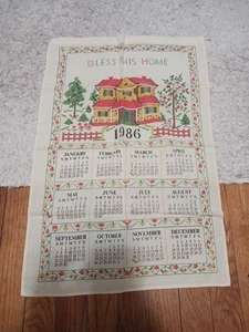 Vintage Print Linen Calendar 1989 Towel Bless This Home - Picture 1 of 1