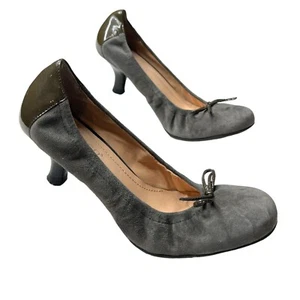 Franco Sarto Womens Gray Suede Slip On Round Toe Kitten Heel Bow Size 7M Size 7 - Picture 1 of 17