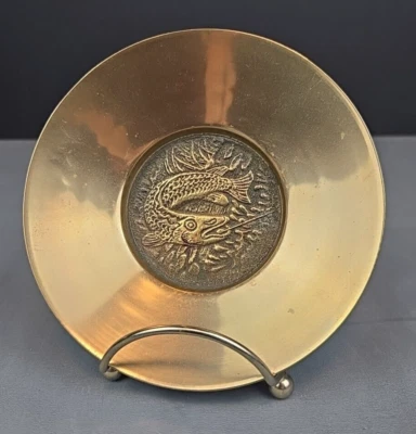 Brass Fish Dish trinket Tray Ashtray Carp Bass Trout Eel Korea - Image 1 of 4