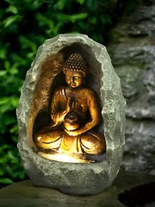 15" H Golden/Gray Buddha Fountain W/LED Indoor Tabletop Fountain Water Feature - Picture 1 of 5