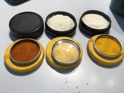 4 Kodak 28.5mm Screw-On filters- clear, 2- bronze, yellow + 1 small, 1 cap, 1 em - Image 1 of 4