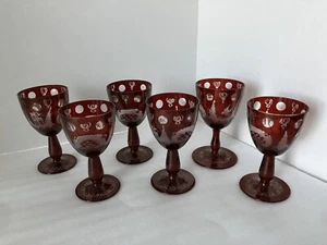 RUBY CUT TO CLEAR EGERMANN Czech Bohemian 3 oz CORDIAL Glasses Set Of 6 - Picture 1 of 13