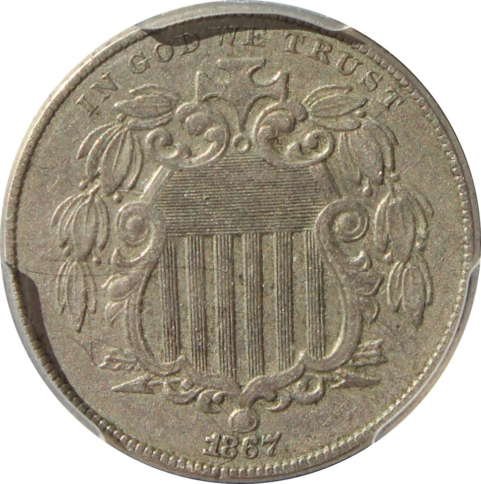 1867 XF45 Shield Nickle No Rays, PCGS 36880866 - Image 1 of 4
