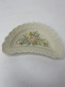 Antique Ivory Lefton Tray Porcelain Victorian Floral Raised Vanity Plate - Picture 1 of 5