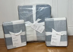 POTTERY BARN Bryce Buffalo Check Cotton Duvet-Chambray-QUEEN+2 Shams - Picture 1 of 2