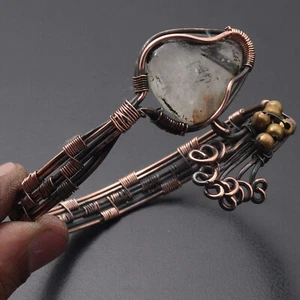 S98 Rutile Quartz Wire Wrapped Snake Style Adjustable Bangle Gemstone Jewelery - Picture 1 of 3