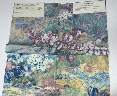 Vtg Ametex Fabrics 2 pc Floral Sirius Frost Spring Teflon Sample Craft Fabric 25 - Image 1 of 4