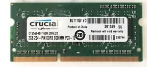 Crucial 2GB 204-PIN DDR3 SODIMM PC3-12 CT25664BF160B.C8FED2 - Picture 1 of 5