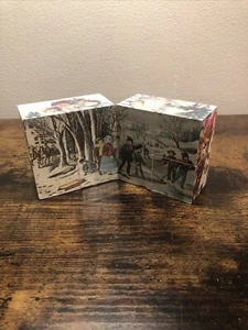 Vintage folding picture puzzle cube winter scenes - Picture 1 of 10