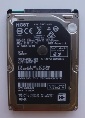 HGST 1TB 2.5" SATA Hard Drive HTS541010A9E662 5400RPM 9.5mm Laptop HDD - Image 1 of 2