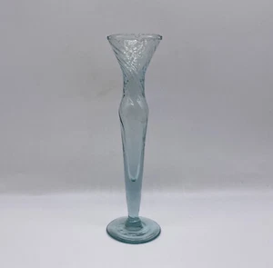Vintage Hand Blown Blue Glass Vase Spiral Pattern - Picture 1 of 5