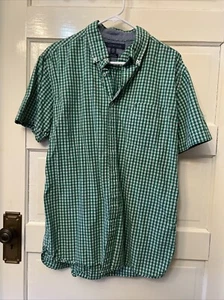Camisa Tommy Hilfiger a Cuadros Para Hombre L Verde Con Botones Manga Corta Algodón Clásica - Imagen 1 de 4