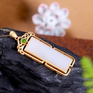 White Jade Pendant Necklace Natural Chalcedony 925 Silver Necklaces Jewelry - Picture 1 of 5