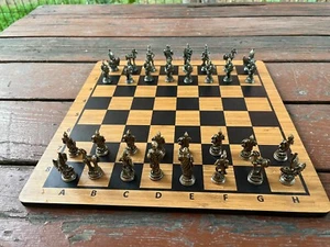 Unique Mythological Chess Set w\ Metal Silver Chess Set - Wood Chess Board Gift - Picture 1 of 10