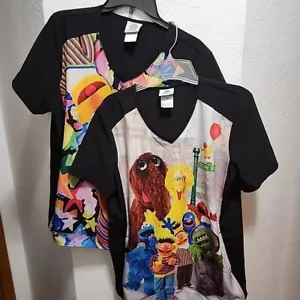 LOT/2 Sesame Street Scrub Tops Women's M Medical Black - Picture 1 of 16