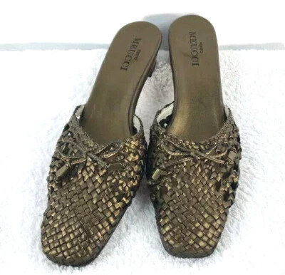 Sandalias de mula vintage de cuero bronce tejido sin cordones Sesto Meucci para mujer talla 9 N Foto 1 de 4