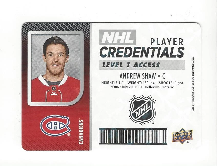 2017-18 UD MVP Hockey NHL Player Credentials Level 1 Access Singles - You Choose - Image 1 of 1