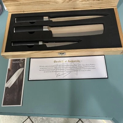 Kamikoto Kanpeki 3pc Knife Set w/COA - New In Wood Box.
