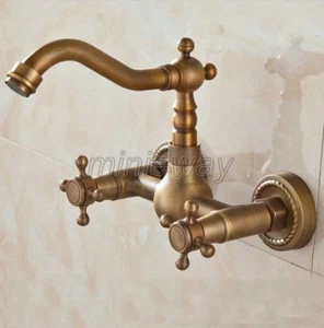 Antique Brass Wall Mounted Bathroom Kitchen Faucet Swivel Sink Mixer Tap mtf006 - Picture 1 of 6