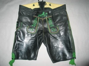 Plattlerhose Chiemgauer Lederhose Laponialeder Gr. ca. 50-52 grün bestickt - Bild 1 von 4
