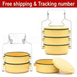 1x Enamel Tiffin Thai Lunch Bento Food Container Carrier Enamelware Pinto Yellow - Picture 1 of 11