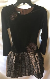 Isobella and Chloe Girls Brown Velour & Taffeta Ruffle Bottom Dress Size 4T-New - Picture 1 of 8