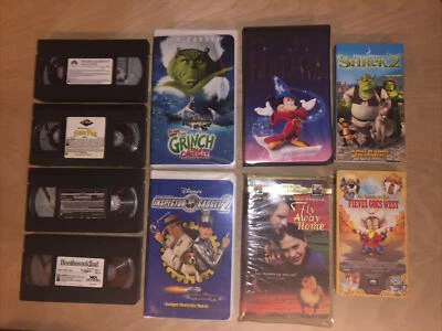 10 VHS Kids Movie Lot Shrek 2 Grinch Fievel Fantasia Inspector Gadget Spongebob - Image 1 of 3
