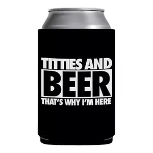 Titties and beer can sleeve gag gift white elephant Funny Beer Coozie party beer - Picture 1 of 3
