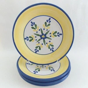SET OF 4 SOLIMAR PIER 1 SALAD PLATES BLUE FLOWERS AND YELLOW BAND - Bild 1 von 4