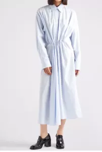 Prada Poplin Shirt Dress Blue /White Cotton Stripe L/Sleeve Button Down NWT 38 - Picture 1 of 11