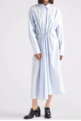 Prada Poplin Shirt Dress Blue /White Cotton Stripe L/Sleeve Button Down NWT 38 - Image 1 of 4
