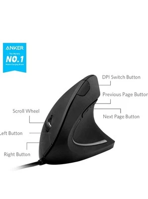 Anker Ergonomic Optical Vertical Mouse 1000/1600 DPI 5 Key Gaming Mice - Image 1 of 2
