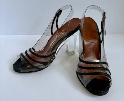 Vintage 60s Glass Slippers Clear Lucite Block Heels Sz 6 M - Image 1 of 4