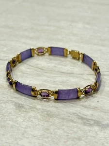Vintage 14K Gelbgold Armband Jade Lila Amethyst Chinesisch Orientalisches Symbol Nachlass - Bild 1 von 11