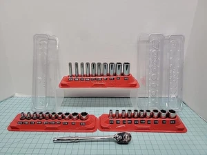 Snap-on 10 Piece SAE 1/4 Deep, Semi-deep/Shallow 6 pt 3/16-9/16  Socket W/Wrench - Picture 1 of 15