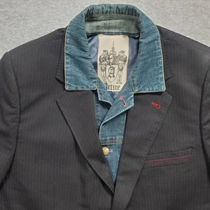 Artine Mens XXL Black Pin Stripe and Denim Sport Coat Blazer Jacket - Picture 1 of 24