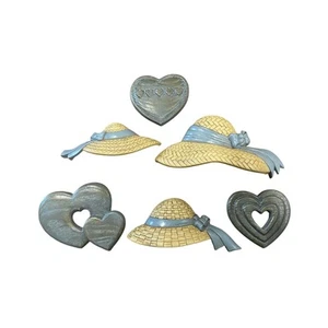 Vintage 1987 Burwood Straw Hats & Hearts Wall Hanging Summer Garden Decor Set 6 - Picture 1 of 8