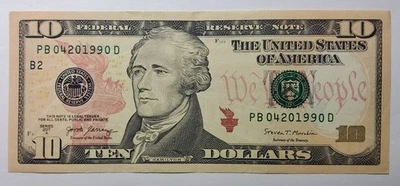 2017A $10 Dollar 🎂 🥳 BIRTHDAY FANCY BOOKENDS NOTE🥳🎂  ( 04 20 1990 ) (#2) - Image 1 of 4